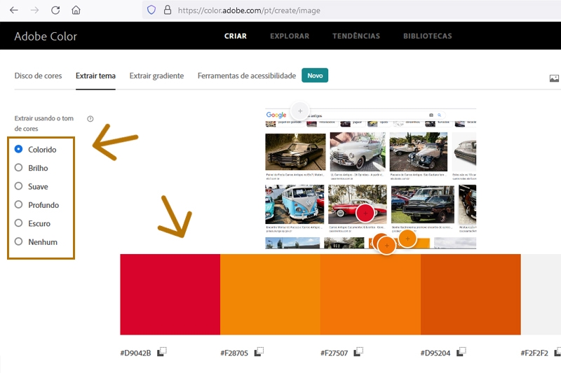 cores extraidas da imagem pelo color adobe