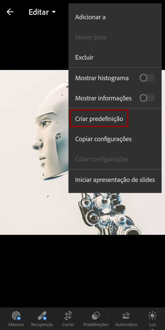 Clique em criar predefinição