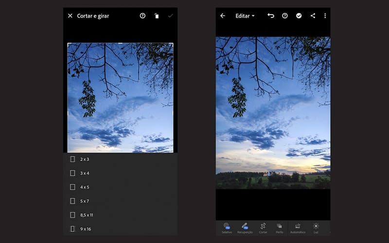 utilizando o lightroom para fazer corte na imagem para postar no feed do instagram